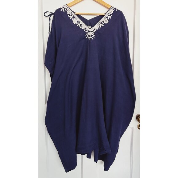 People Tree Hand Woven Navy & White Cotton Beach Cover Up O/S - Picture 1 of 10
